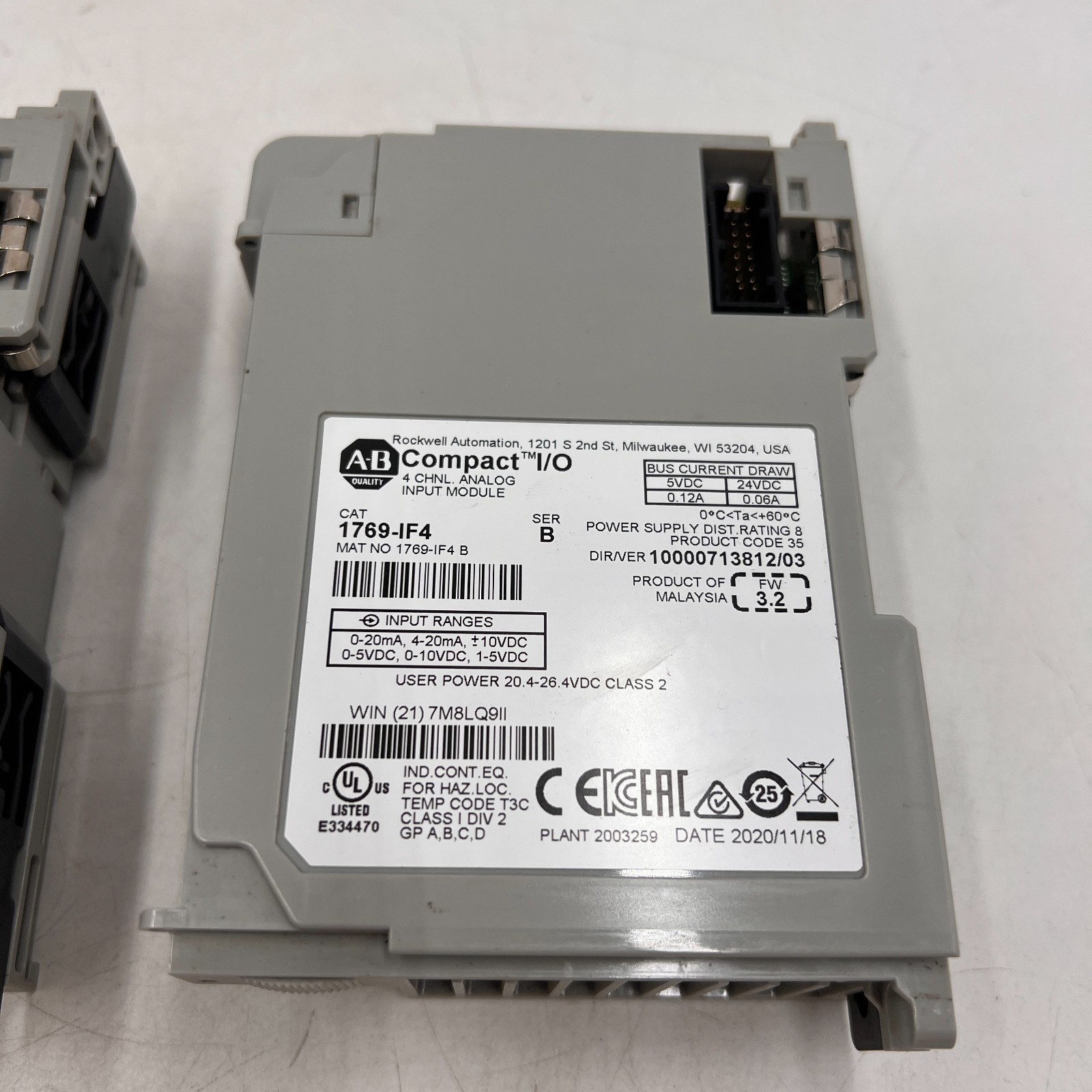 Lot of 2 Allen-Bradley 1769-IF4 Ser B. PLC Input Modules