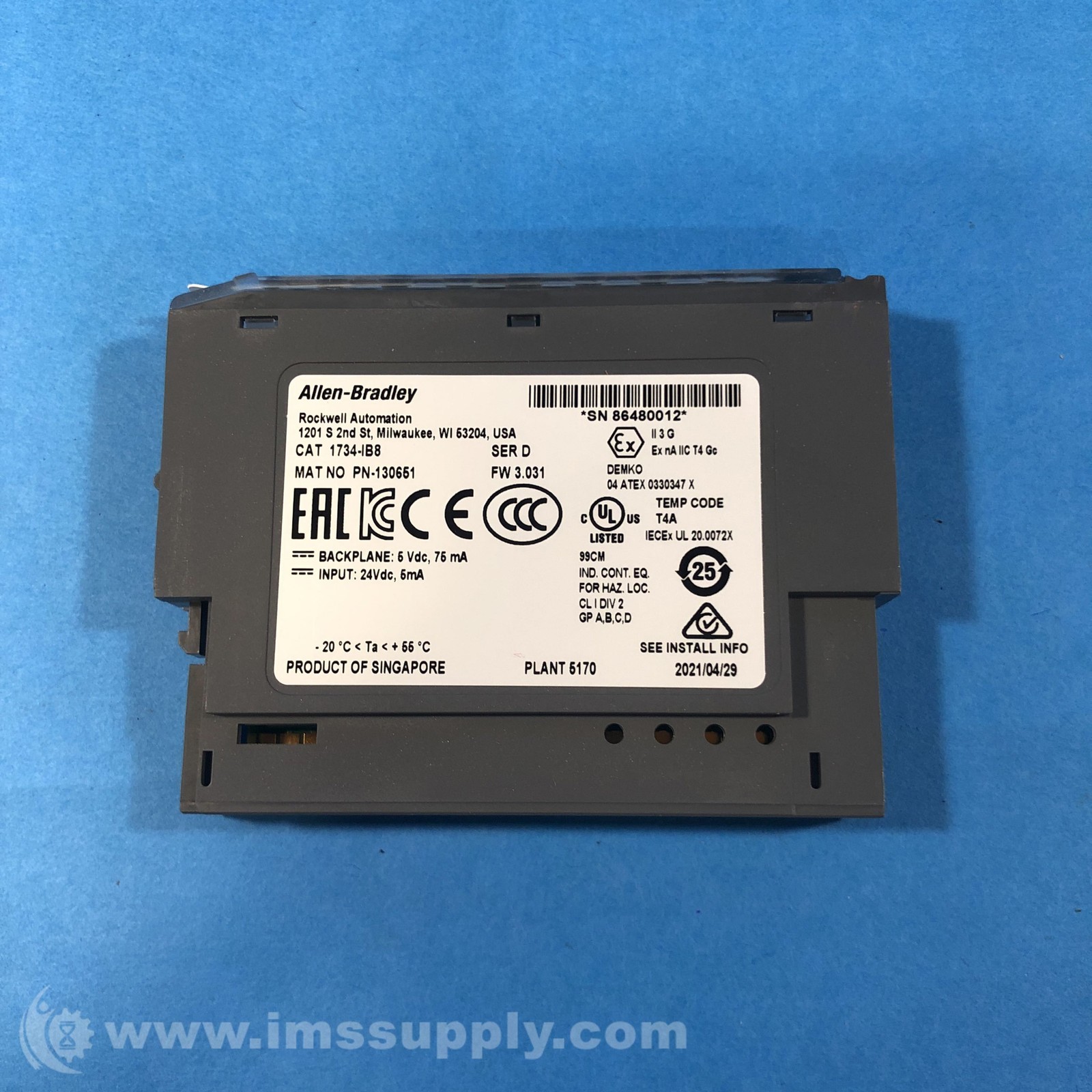 Allen Bradley 1734-IB8 Series D I/O Module, Digital DC Input FNIP