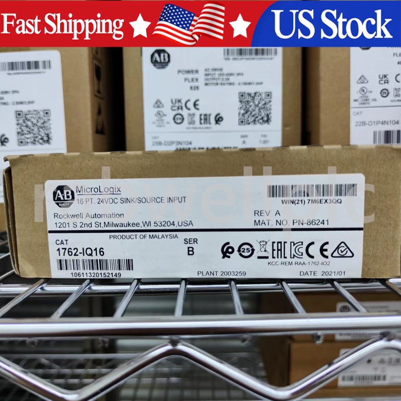 New Factory Sealed AB 1762-IQ16 SER B MicroLogix 24VDC Input Module 1762IQ16
