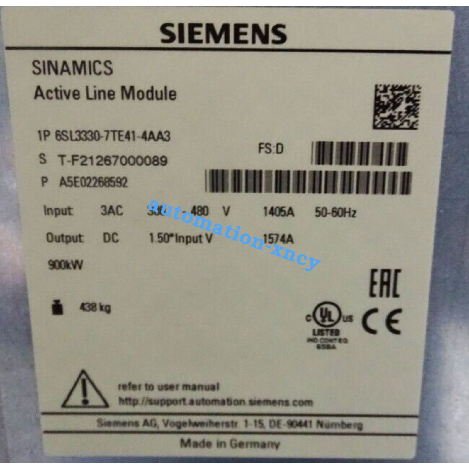 6SL3330-7TE41-4AA3 New Siemens 6SL3 330-7TE41-4AA3 SINAMICS Active Line Module