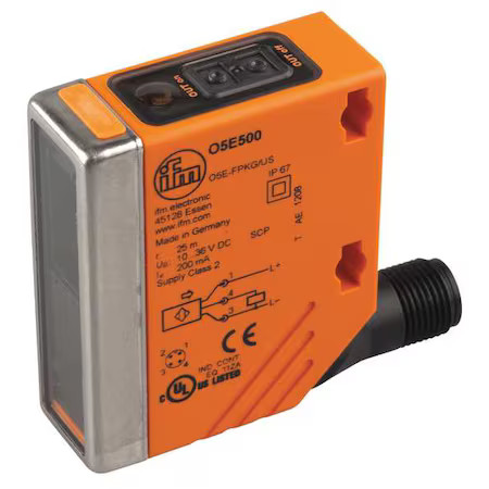 Ifm O5p500 Polarized Retroreflective Photoelectric Sensor, M12, Right Angle,