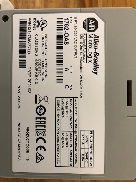 Allen Bradley 1762-OA8 MicroLogix 1200 8Pt Output Module, Used fully functional.