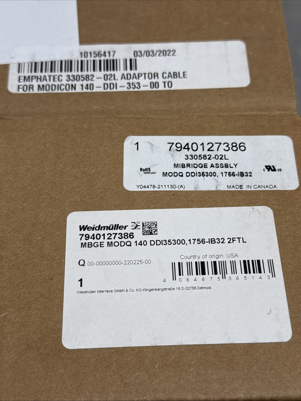 Weidmuller PLC Mibridge Assy MODQ DD135300 Allen Bradley 1756-IB32 Adapter *NEW*