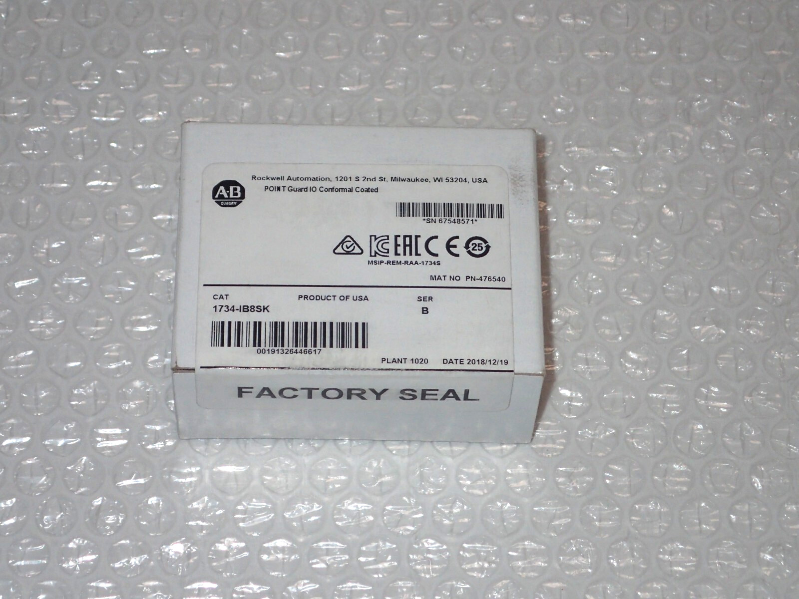 Factory Sealed ALLEN-BRADLEY 1734-IB8SK SER B , MFD 2018