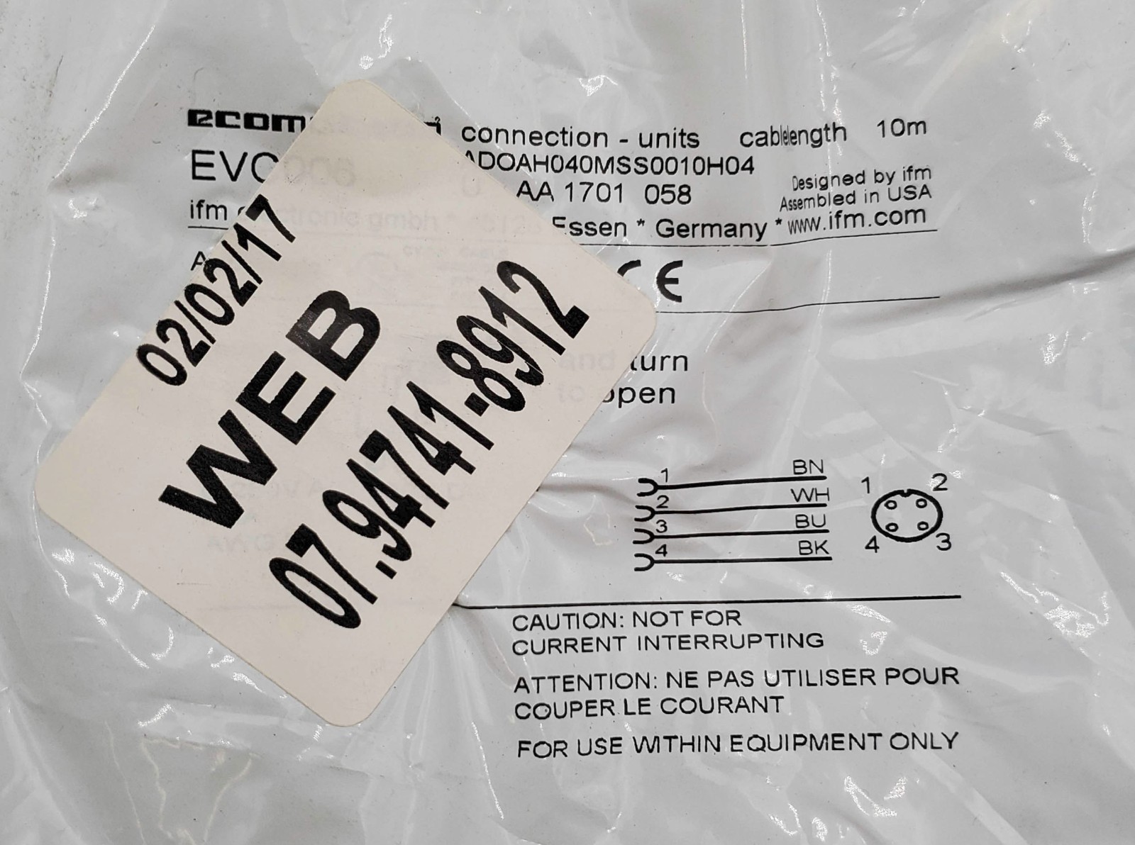 IFM EVC006 Ecomat 400 5-Pin Female Cordset 250VAC 300VDC 4A AWG 22