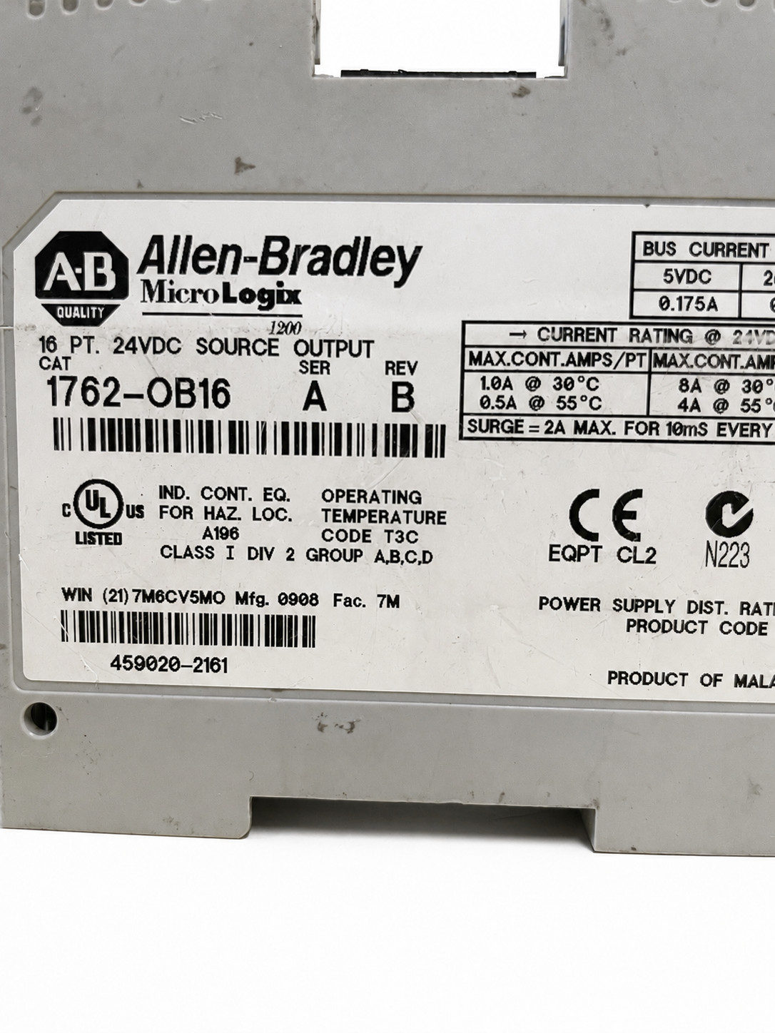 Allen Bradley 1762-OB16 MicroLogix1200 DC Output Module 16-Point 24VDC 1762OB16