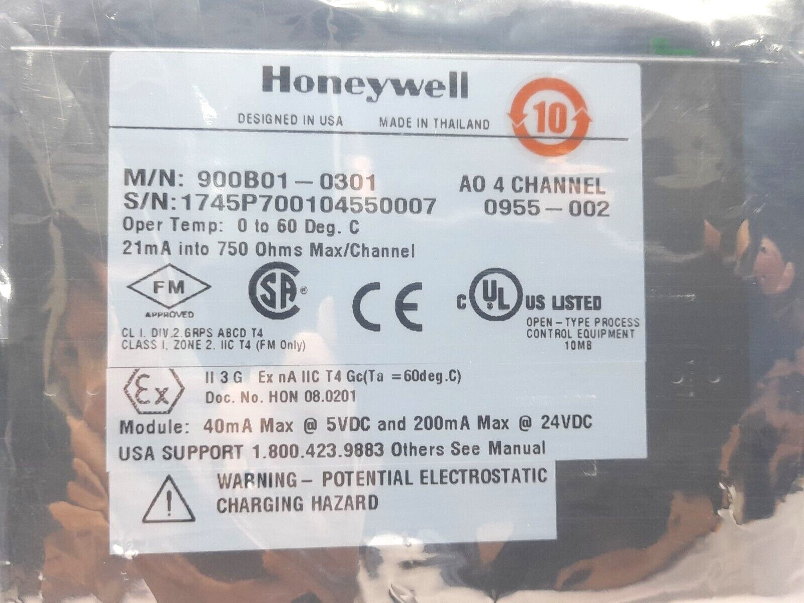 Honeywell 900B01-0301 AO 4 Channel Analog Output Card