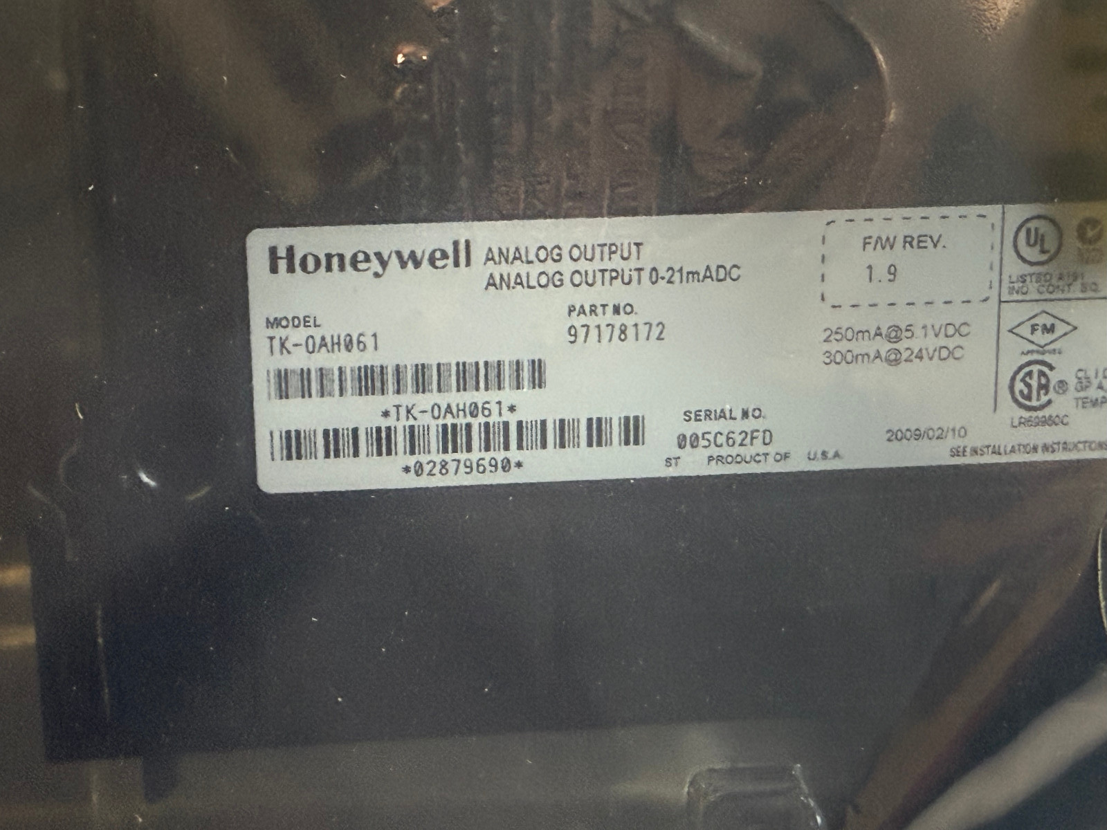 Honeywell TK-OAH061 Model Rev J01 Analog Output Module 97178172