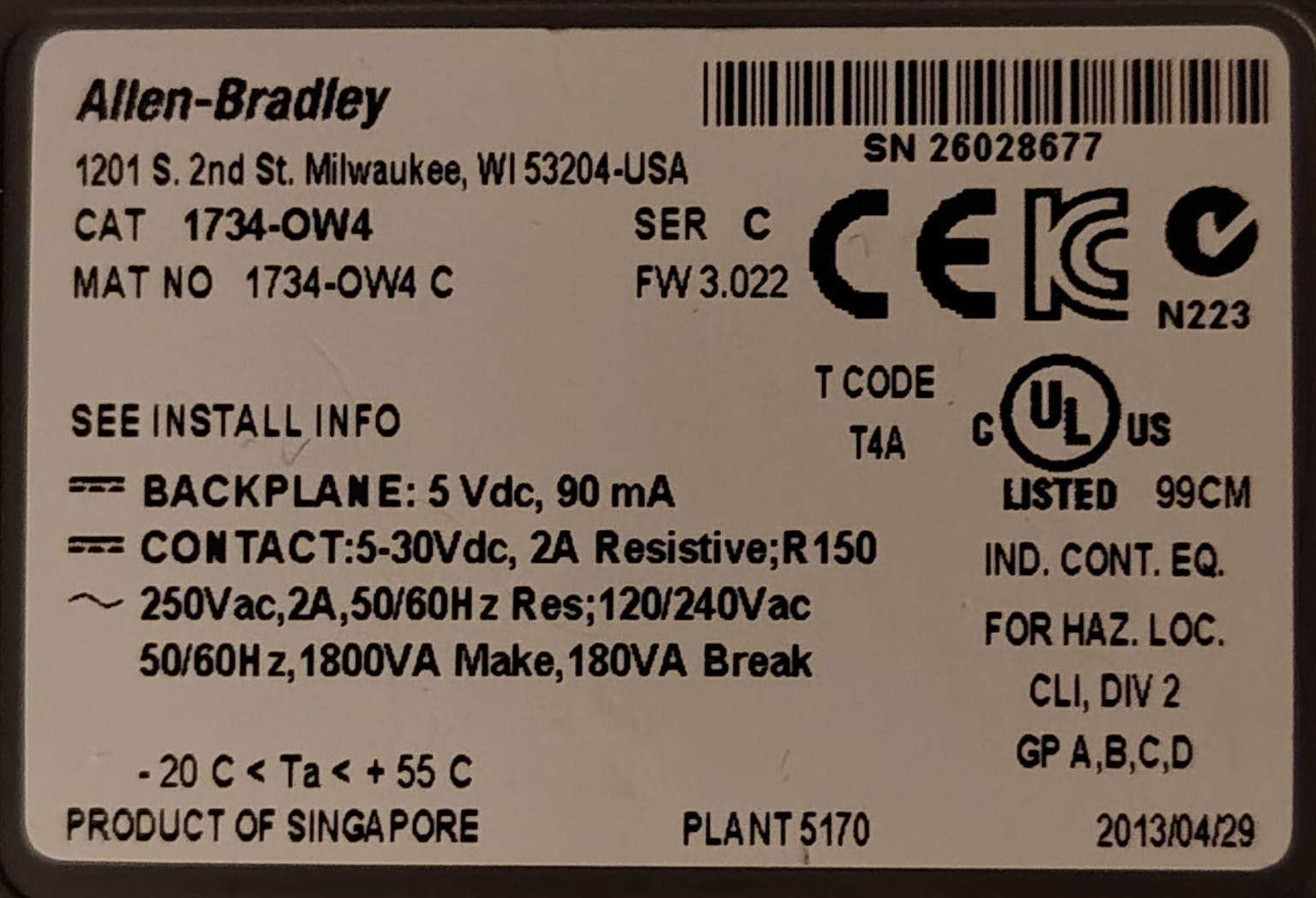Allen-Bradley 1734-OW4/C Output Module 4 Channel w/ 1734-MB/A & 1734-RTBS/A