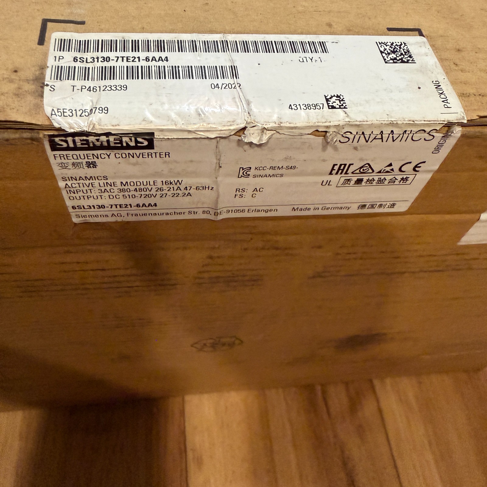 Siemens 6SL3130-7TE21-6AA4 ACTIVE LINE Module New Open Box