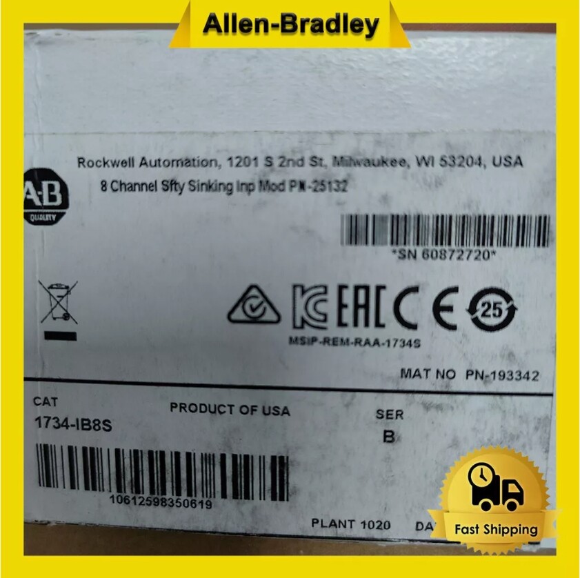 AB 1734-IB8S Ser B 8 Channel Sfty Sinking Input Module 1734IB8S New Sealed 2023