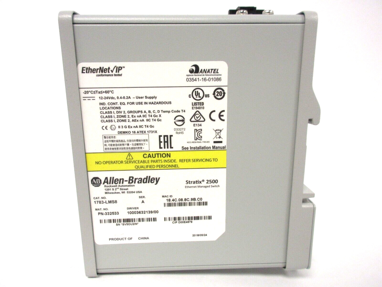 Allen-Bradley 1783-LMS8 Stratix 2500 8 Port Ethernet Managed Switch Mfg 2018